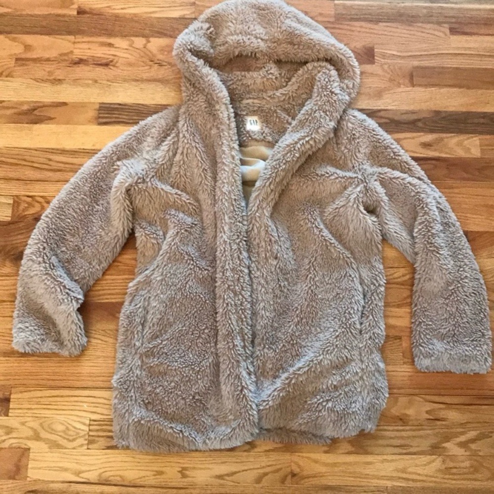 Fuzzy Beige Hooded Jacket